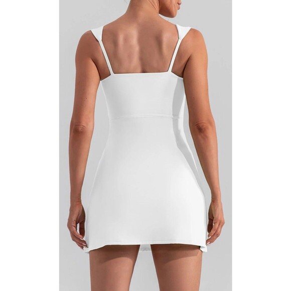 Women Golf Dress Square Neck Workout Tennis Dress Sleeveless Side Slit white L - Picture 7 of 16